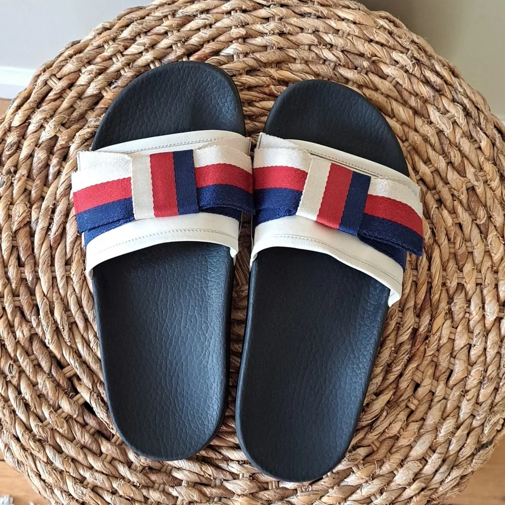 Gucci Womens Sylvie Satin Oversized Bow Slides Molded Rubber Soles EU38/US7.5-8 - Picture 6 of 15